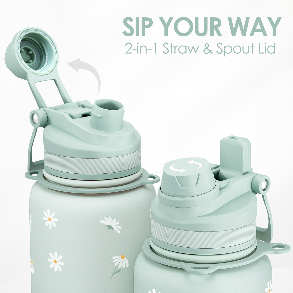 Mint Daisy CamelMate | 2-in-1 Lid Water Bottle with Strap 32oz