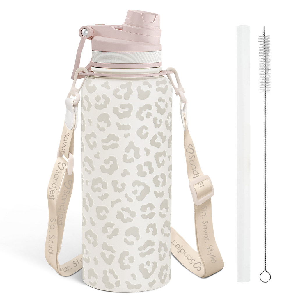 Brown Leopard CamelMate | 2-in-1 Lid Water Bottle with Strap 32oz