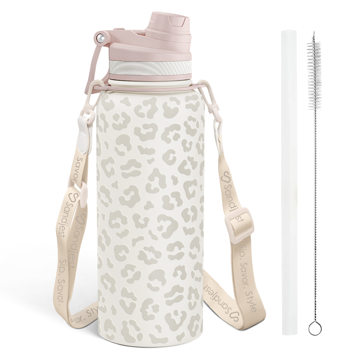 Brown Leopard CamelMate | 2-in-1 Lid Water Bottle with Strap 32oz