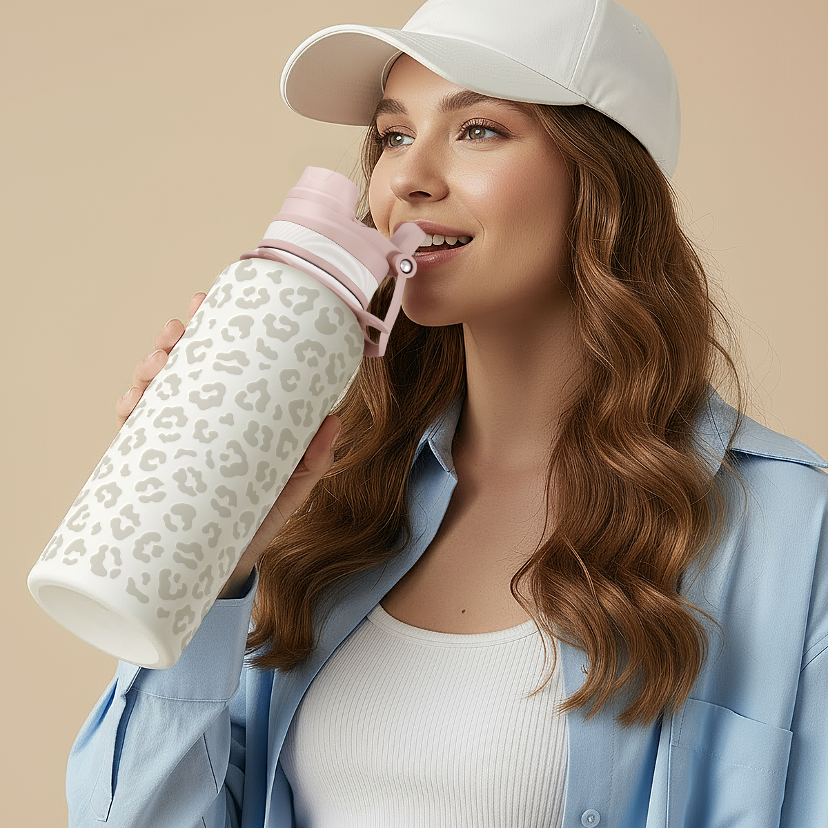 Brown Leopard CamelMate | 2-in-1 Lid Water Bottle with Strap 32oz