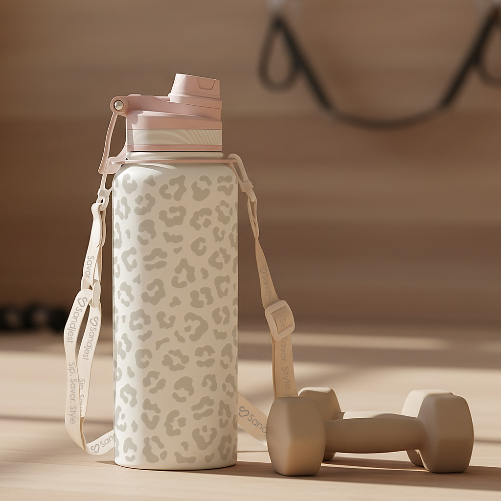 Brown Leopard CamelMate | 2-in-1 Lid Water Bottle with Strap 32oz