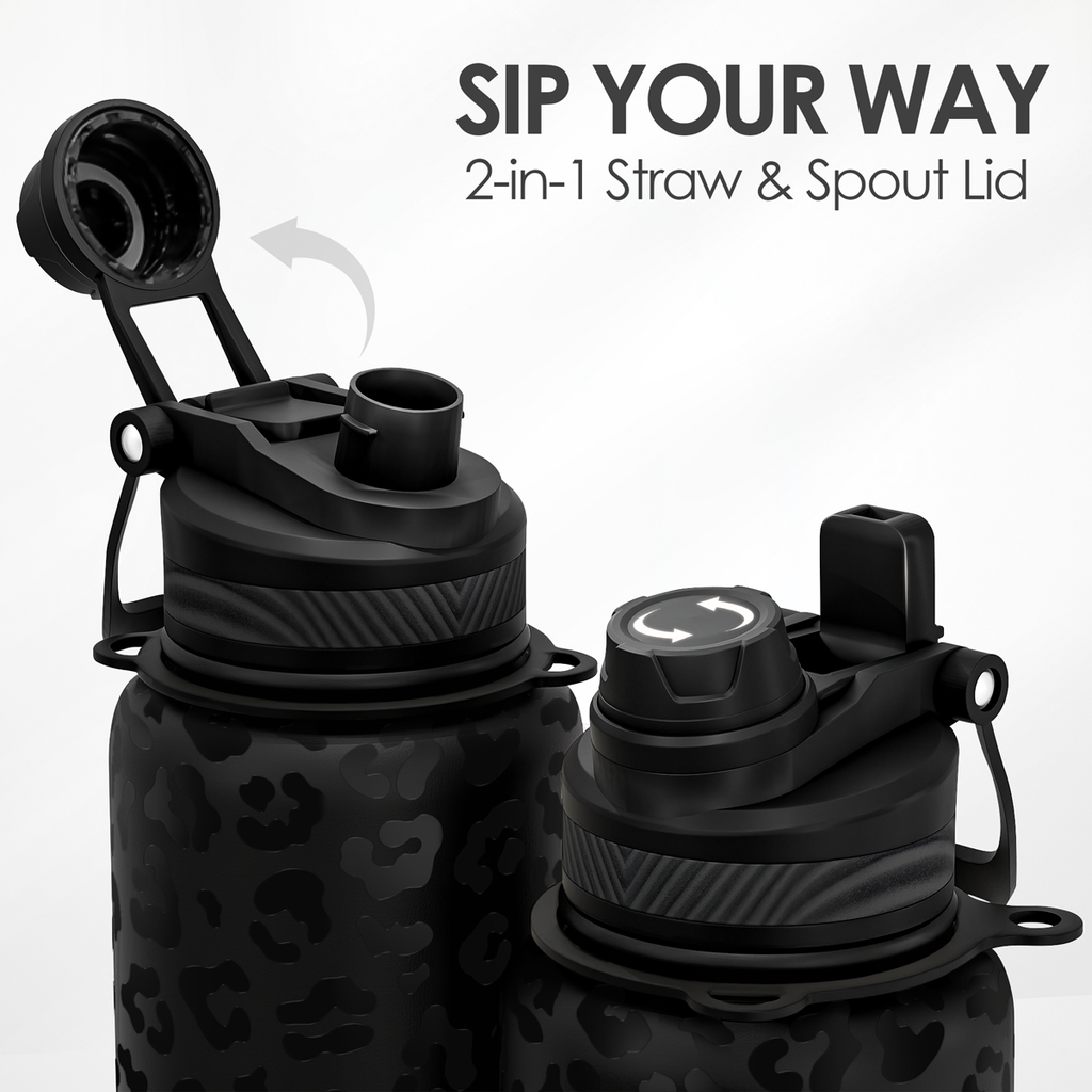 Black Leopard CamelMate | 2-in-1 Lid Water Bottle with Strap 32oz