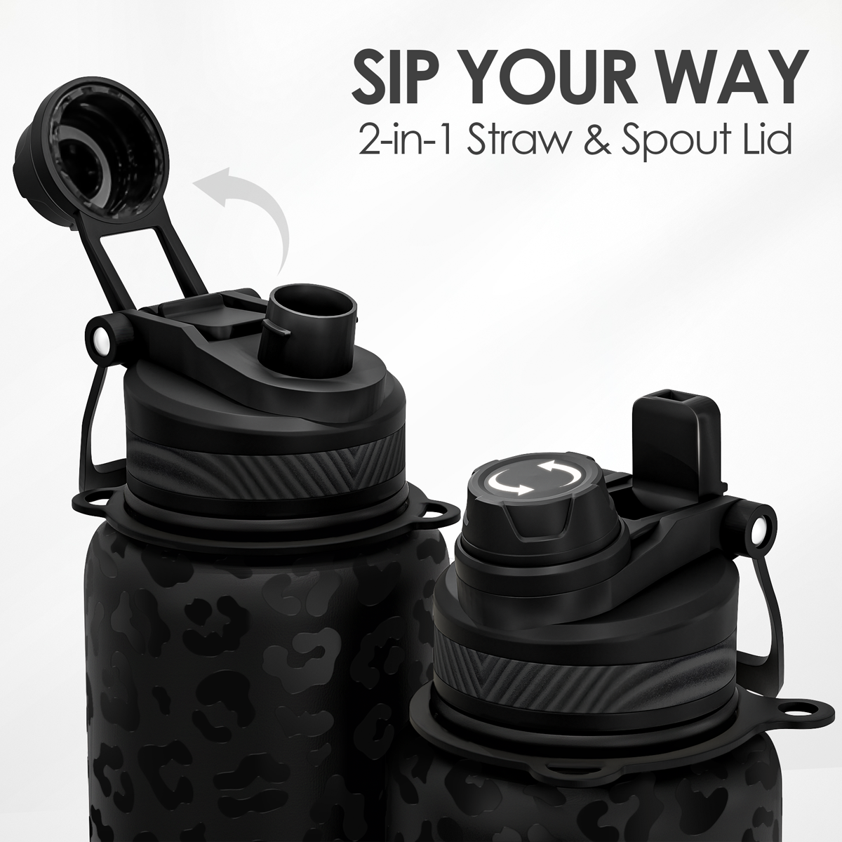 Black Leopard CamelMate | 2-in-1 Lid Water Bottle with Strap 32oz