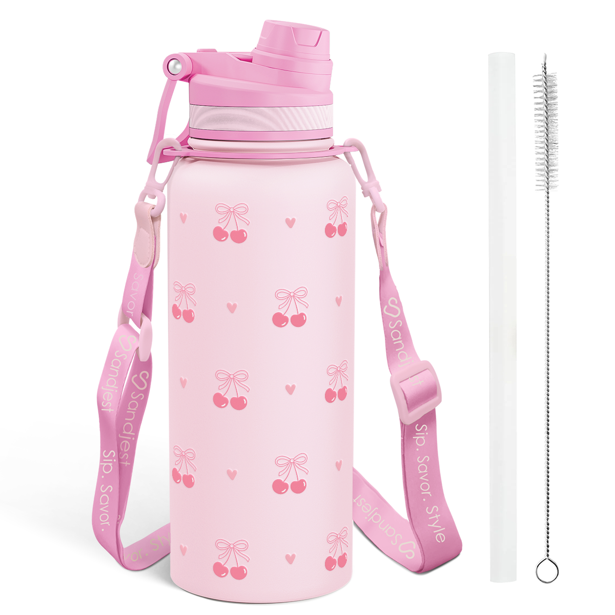 Pink Cherry CamelMate | 2-in-1 Lid Water Bottle with Strap 32oz