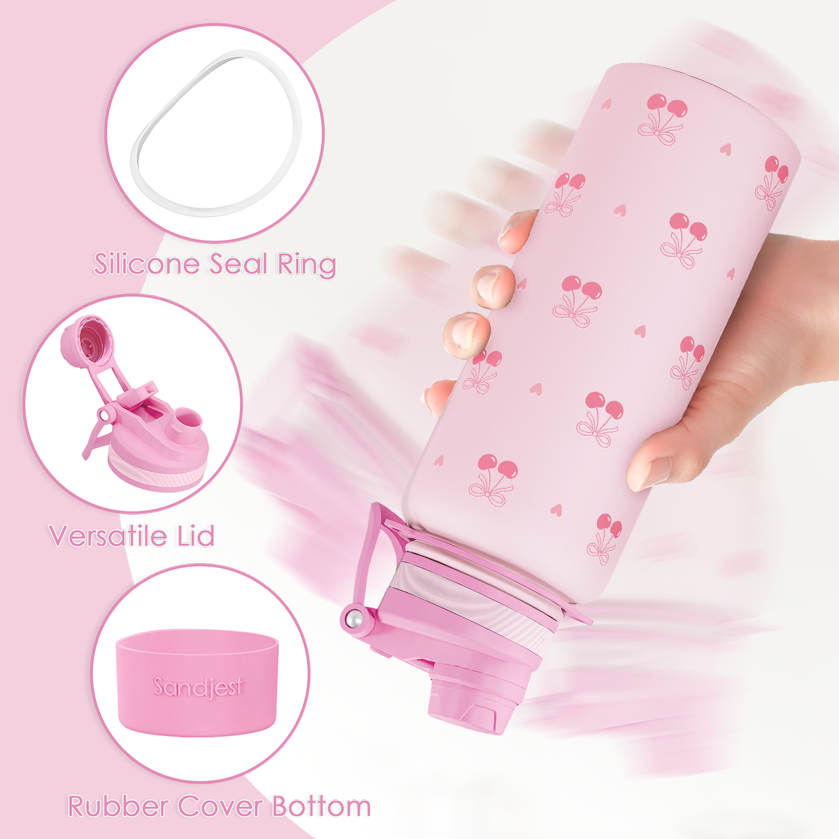 Pink Cherry CamelMate | 2-in-1 Lid Water Bottle with Strap 32oz