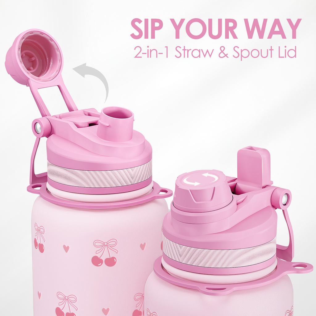 Pink Cherry CamelMate | 2-in-1 Lid Water Bottle with Strap 32oz