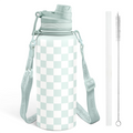 Mint Checker CamelMate | 2-in-1 Lid Water Bottle with Strap 32oz