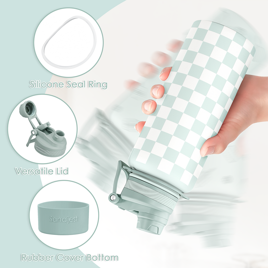Mint Checker CamelMate | 2-in-1 Lid Water Bottle with Strap 32oz