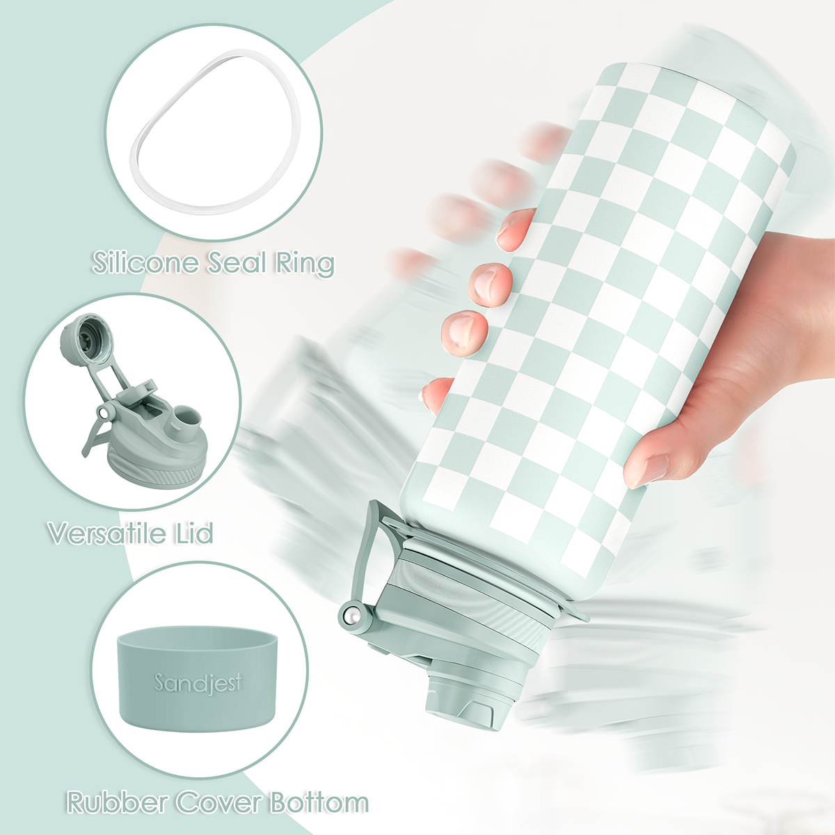 Mint Checker CamelMate | 2-in-1 Lid Water Bottle with Strap 32oz