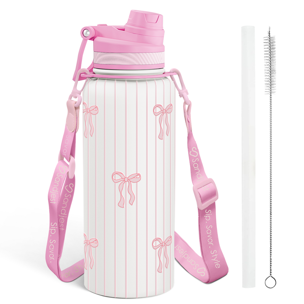 Pink Bow CamelMate | 2-in-1 Lid Water Bottle with Strap 32oz