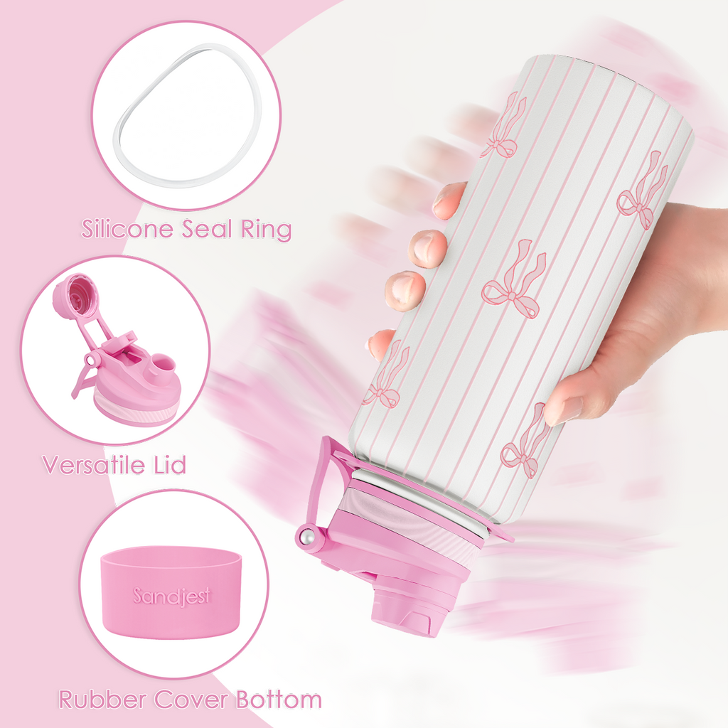 Pink Bow CamelMate | 2-in-1 Lid Water Bottle with Strap 32oz