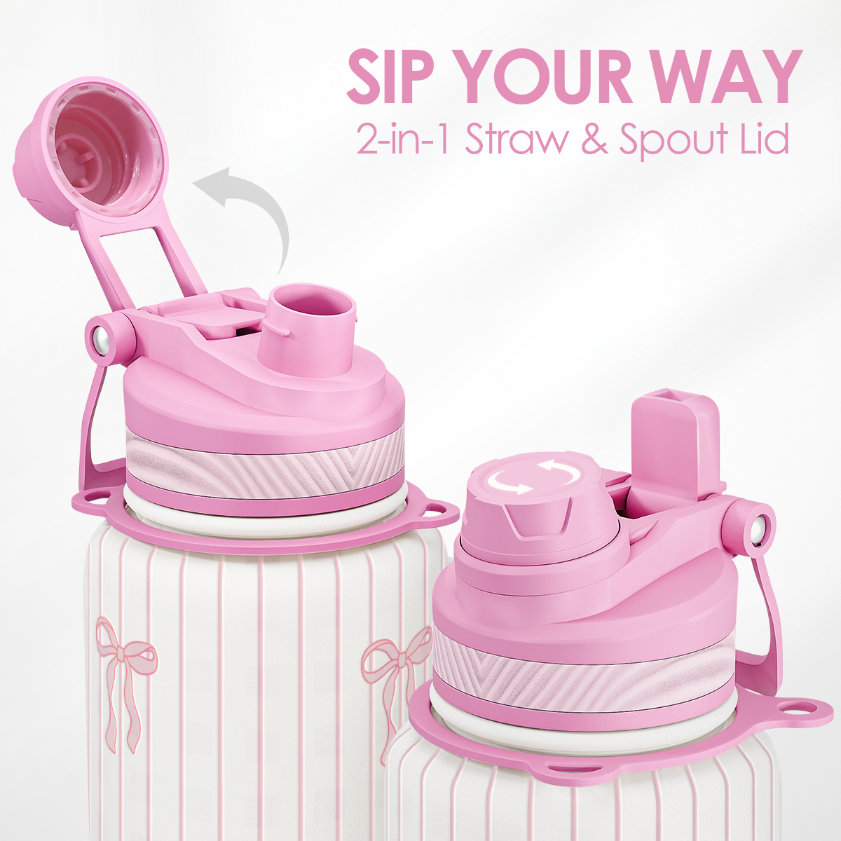 Pink Bow CamelMate | 2-in-1 Lid Water Bottle with Strap 32oz