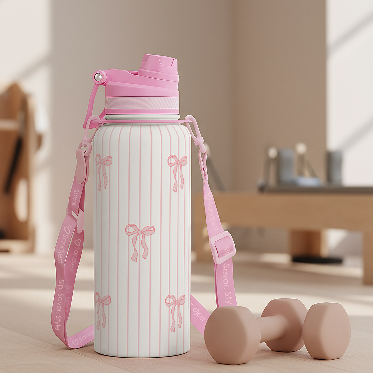 Pink Bow CamelMate | 2-in-1 Lid Water Bottle with Strap 32oz
