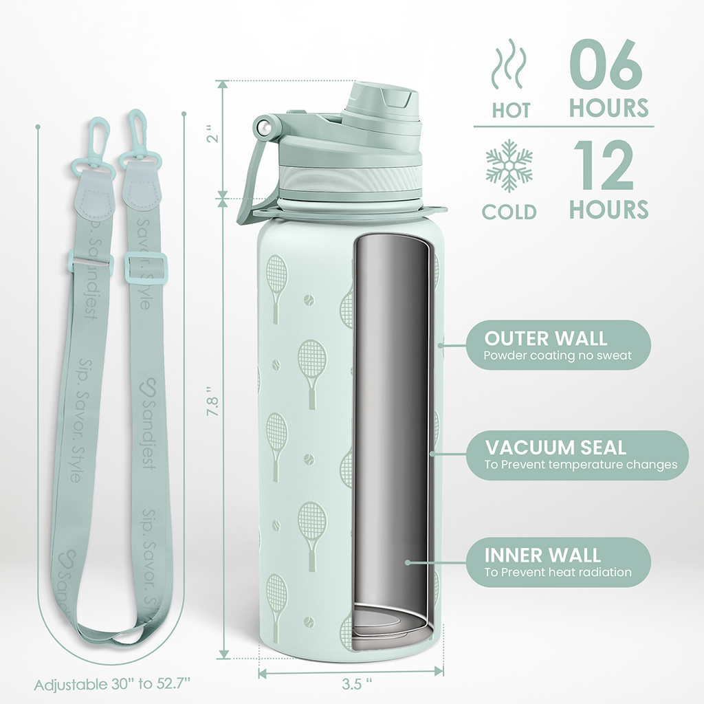 Mint Tennis CamelMate | 2-in-1 Lid Water Bottle with Strap 32oz