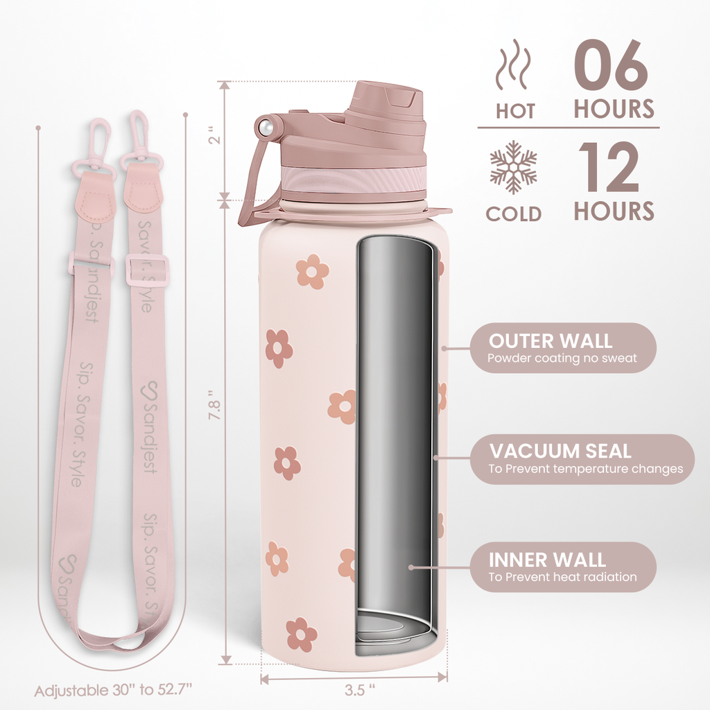Brown Daisy CamelMate | 2-in-1 Lid Water Bottle with Strap 32oz