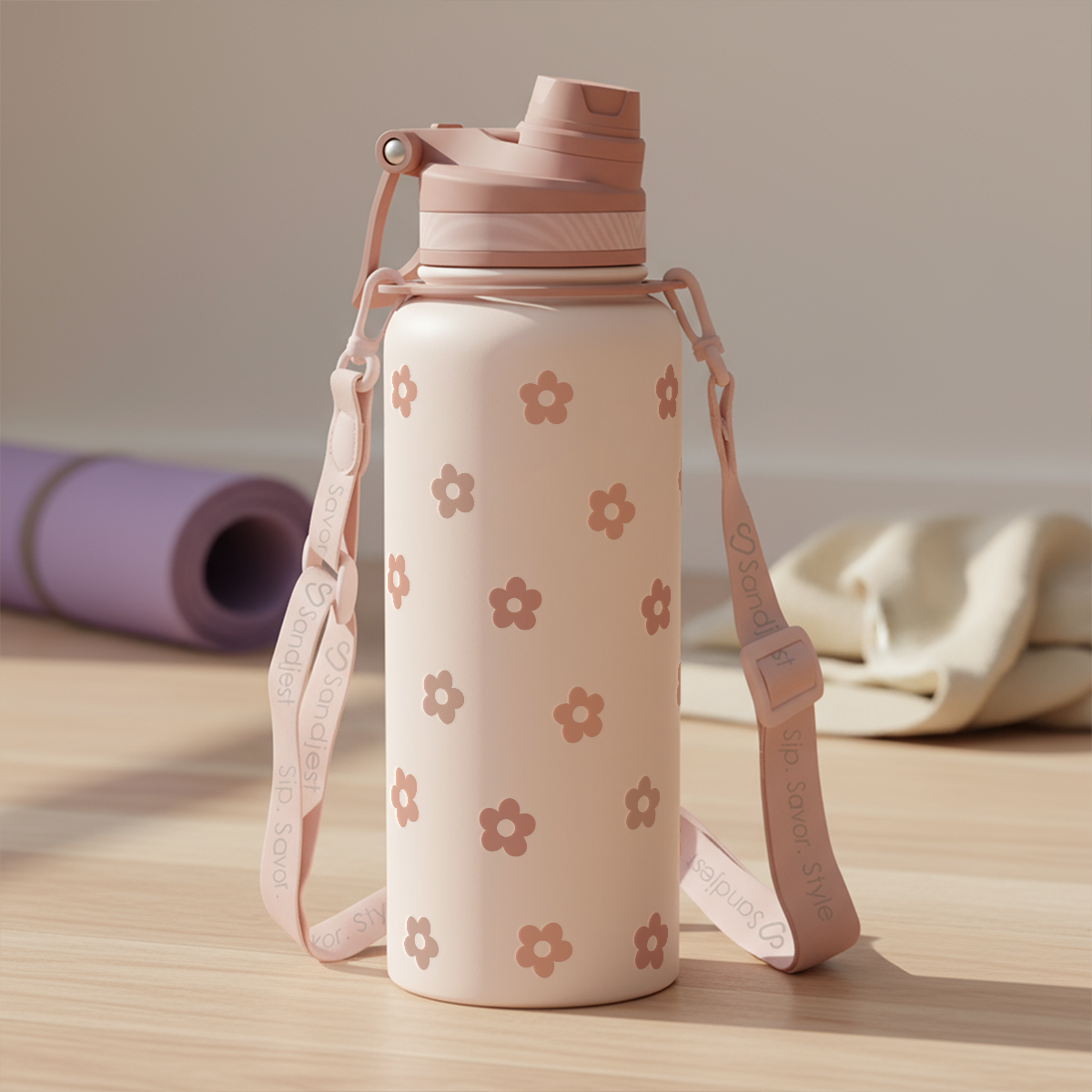 Brown Daisy CamelMate | 2-in-1 Lid Water Bottle with Strap 32oz