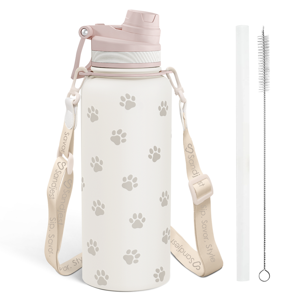 Brown Paw Print CamelMate | 2-in-1 Lid Water Bottle with Strap 32oz