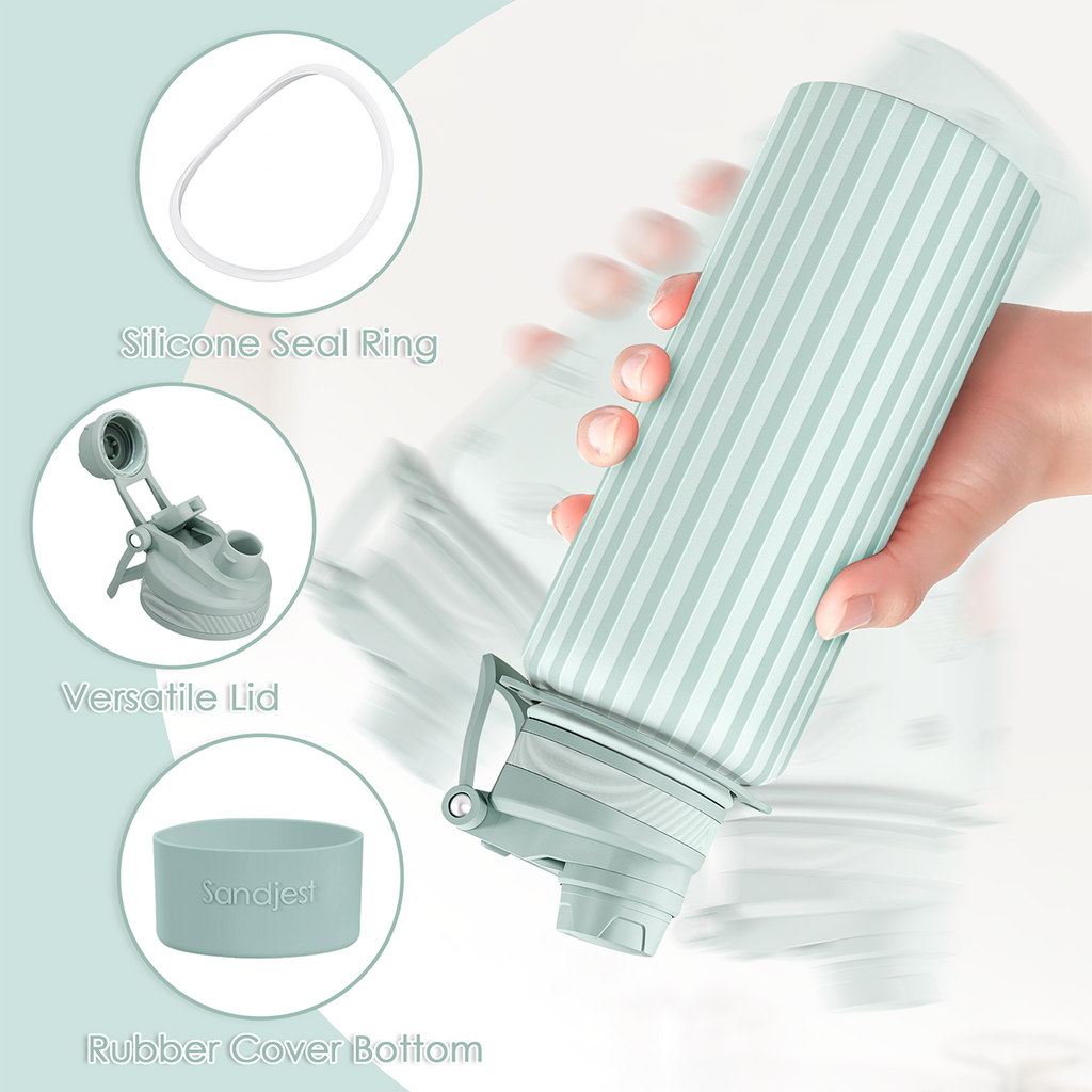 Mint Stripe CamelMate | 2-in-1 Lid Water Bottle with Strap 32oz