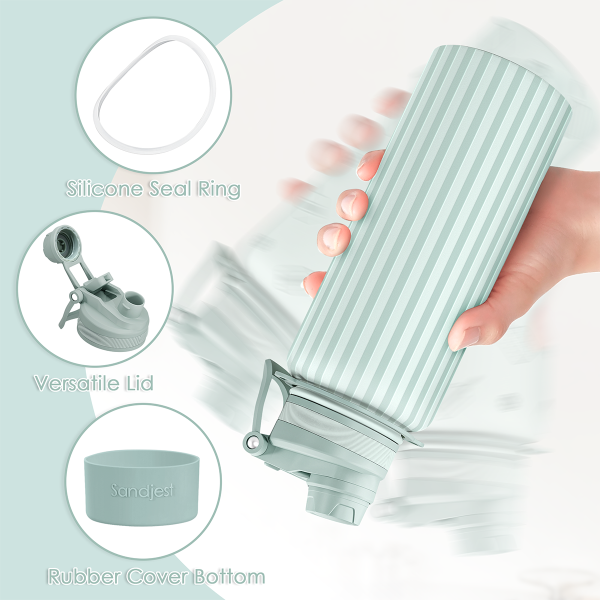 Mint Stripe CamelMate | 2-in-1 Lid Water Bottle with Strap 32oz