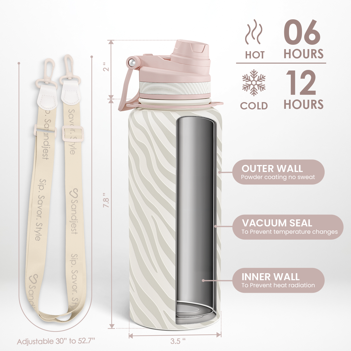 Brown Zebra CamelMate | 2-in-1 Lid Water Bottle with Strap 32oz