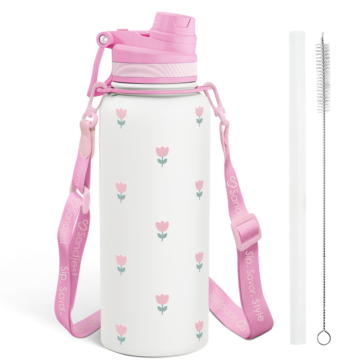 Pink Tulip CamelMate | 2-in-1 Lid Water Bottle with Strap 32oz