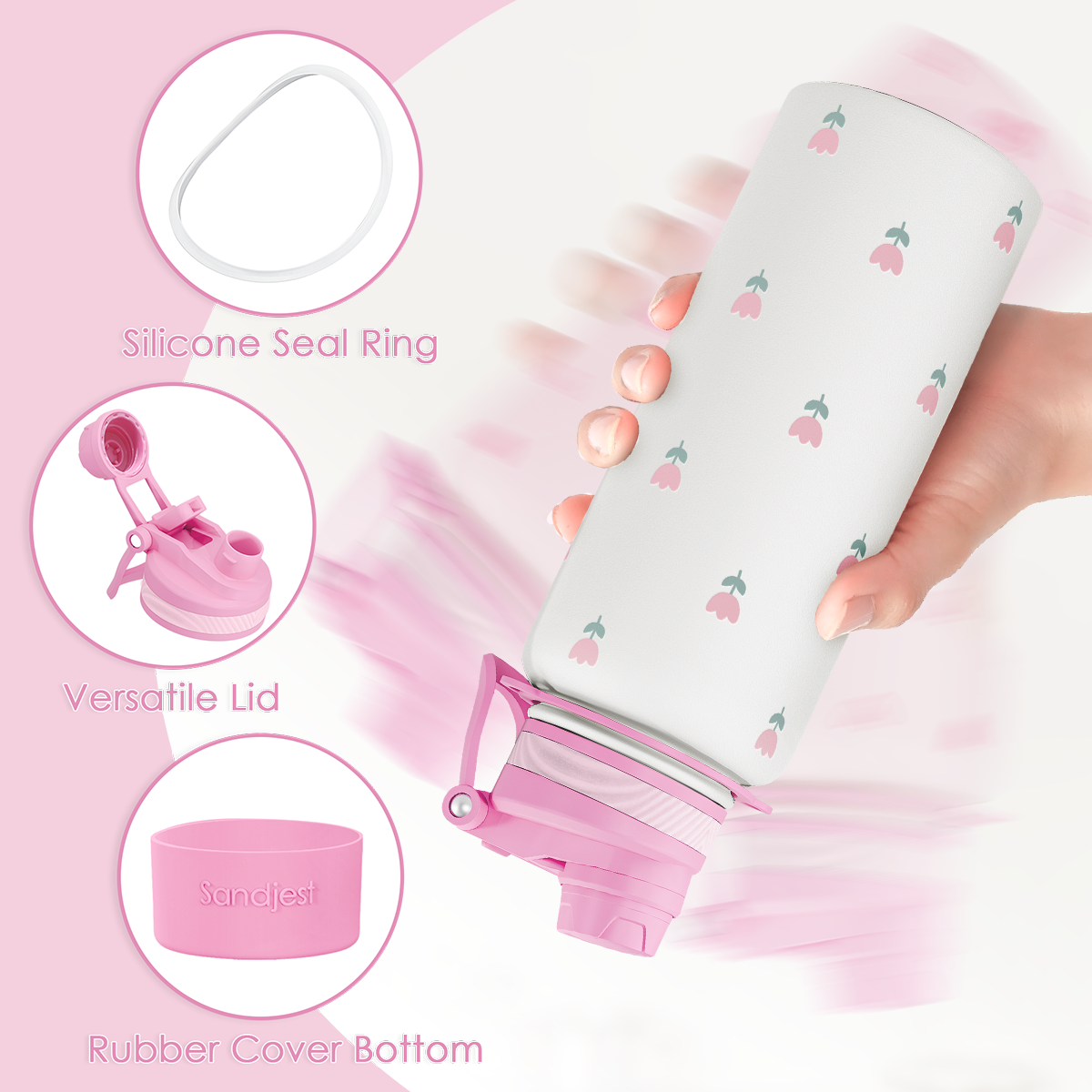 Pink Tulip CamelMate | 2-in-1 Lid Water Bottle with Strap 32oz