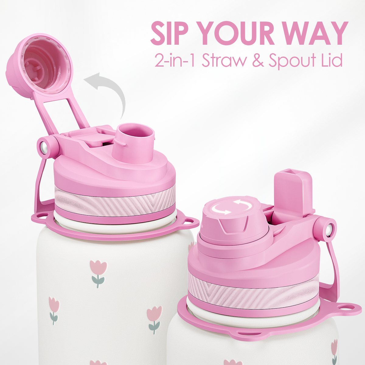 Pink Tulip CamelMate | 2-in-1 Lid Water Bottle with Strap 32oz
