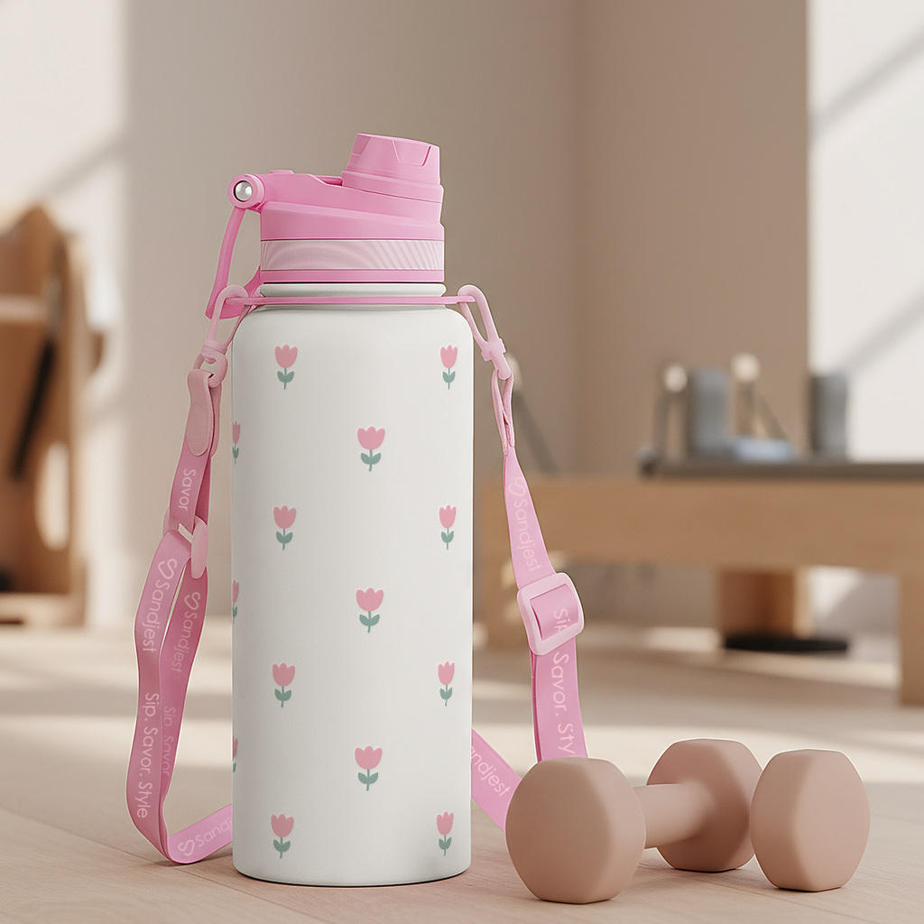 Pink Tulip CamelMate | 2-in-1 Lid Water Bottle with Strap 32oz