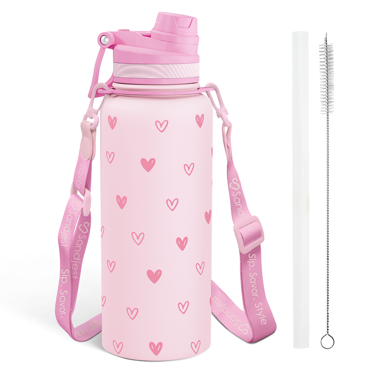 Pink Heart CamelMate | 2-in-1 Lid Water Bottle with Strap 32oz