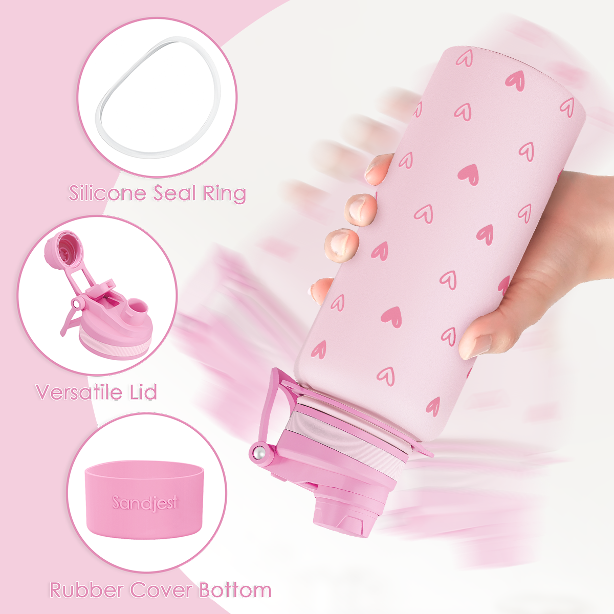 Pink Heart CamelMate | 2-in-1 Lid Water Bottle with Strap 32oz
