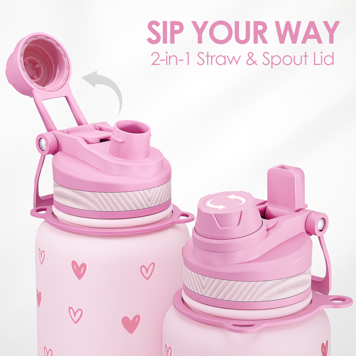 Pink Heart CamelMate | 2-in-1 Lid Water Bottle with Strap 32oz