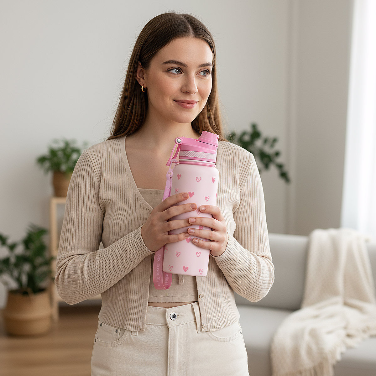 Pink Heart CamelMate | 2-in-1 Lid Water Bottle with Strap 32oz