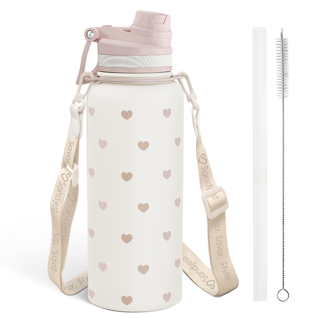Brown Heart CamelMate | 2-in-1 Lid Water Bottle with Strap 32oz