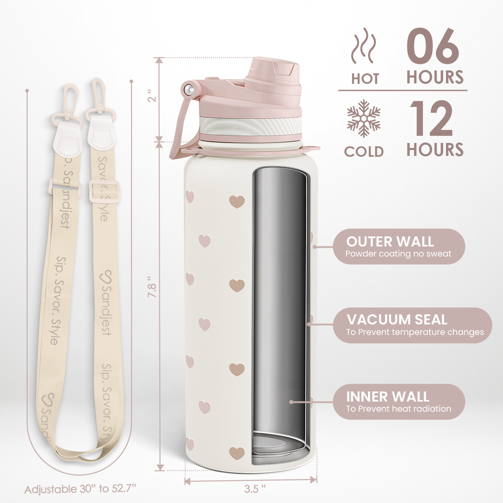 Brown Heart CamelMate | 2-in-1 Lid Water Bottle with Strap 32oz