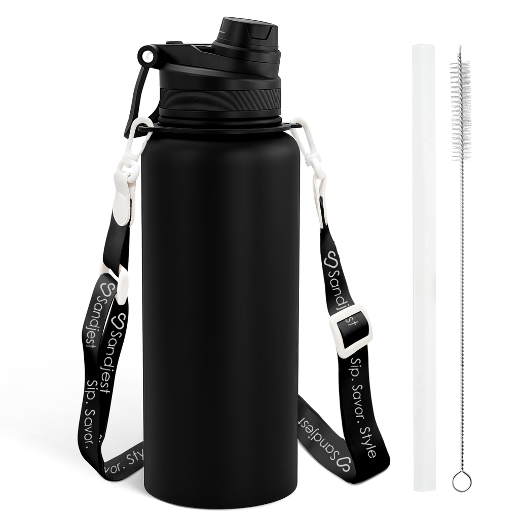 Black CamelMate | 2-in-1 Lid Water Bottle with Strap 32oz