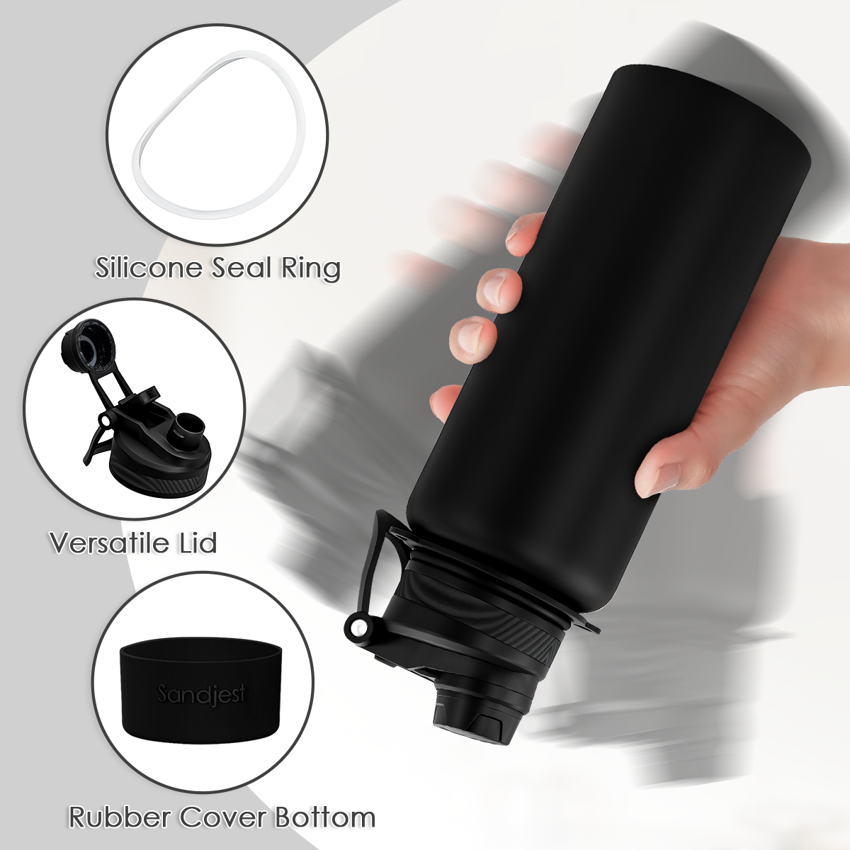 Black CamelMate | 2-in-1 Lid Water Bottle with Strap 32oz