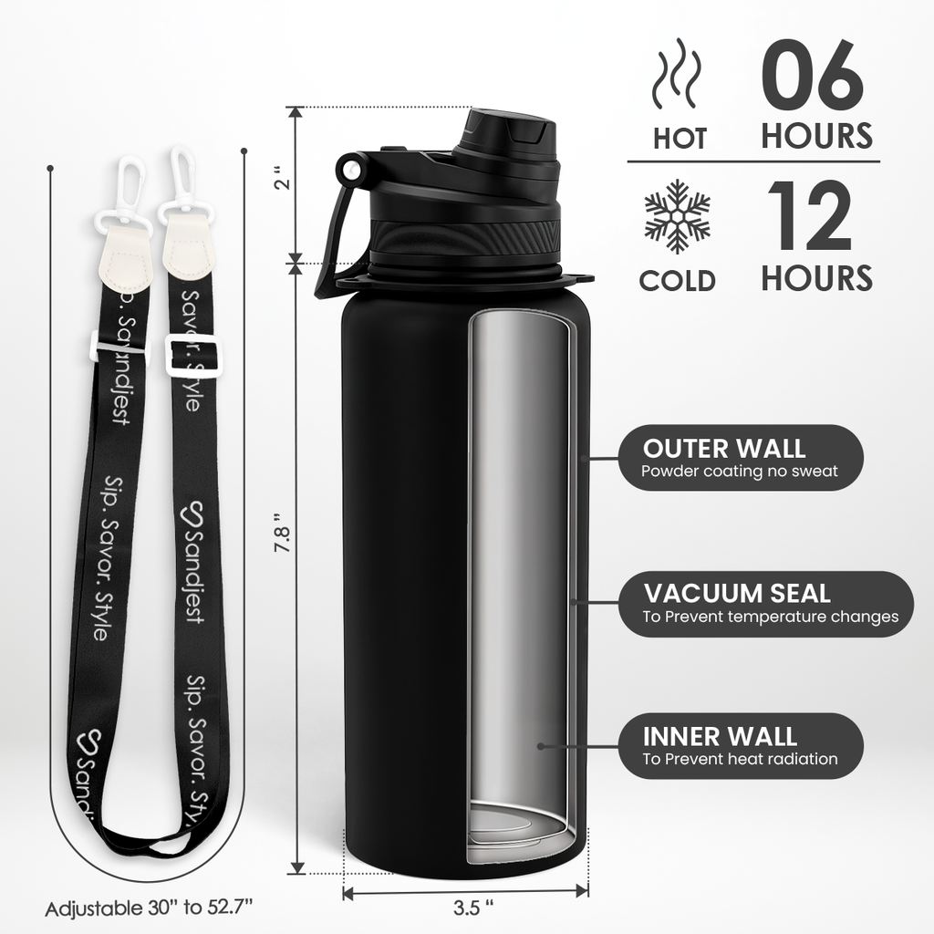 Black CamelMate | 2-in-1 Lid Water Bottle with Strap 32oz