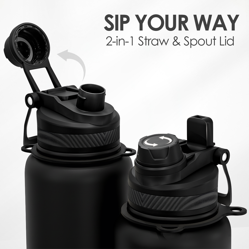 Black CamelMate | 2-in-1 Lid Water Bottle with Strap 32oz