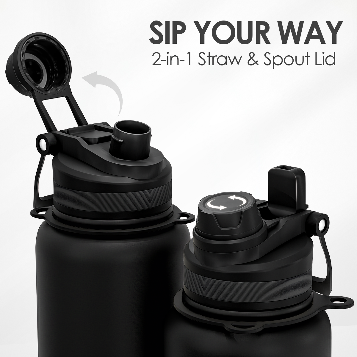 Black CamelMate | 2-in-1 Lid Water Bottle with Strap 32oz