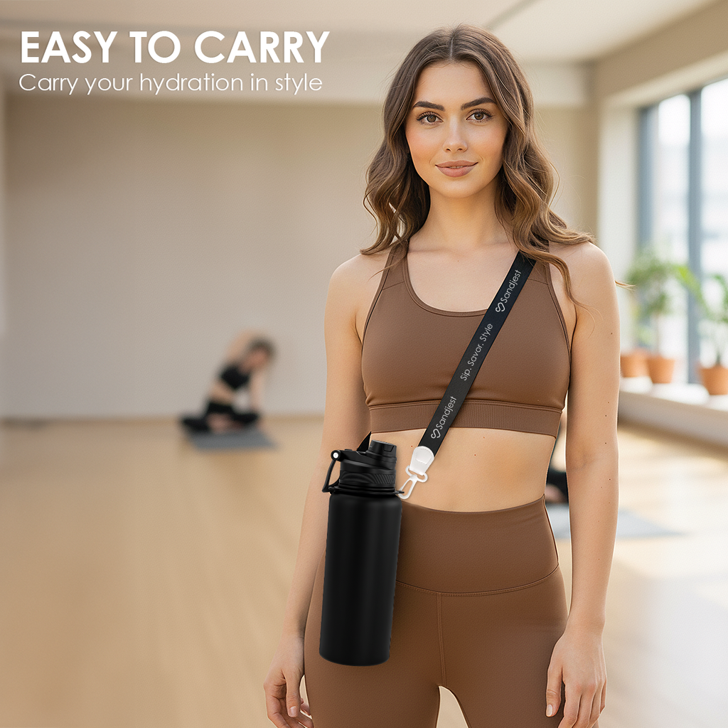 Black CamelMate | 2-in-1 Lid Water Bottle with Strap 32oz