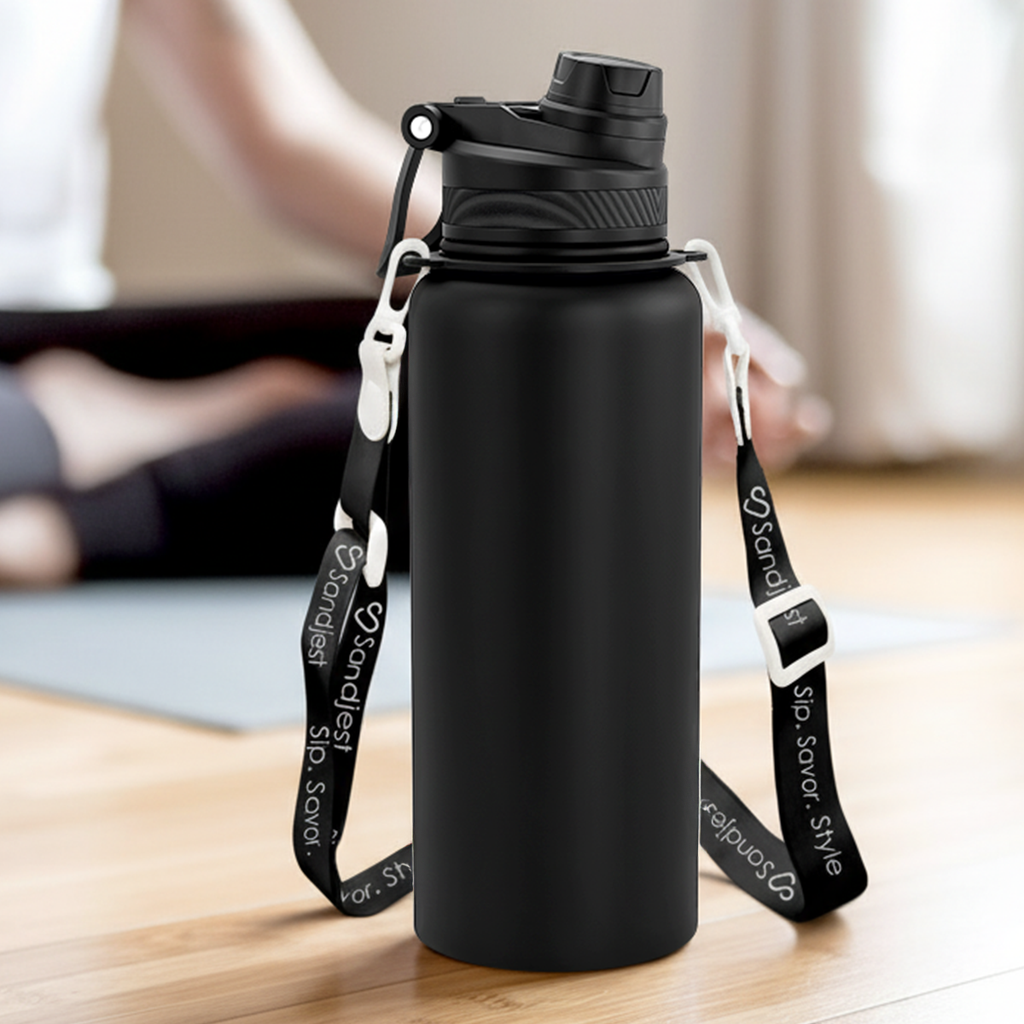 Black CamelMate | 2-in-1 Lid Water Bottle with Strap 32oz