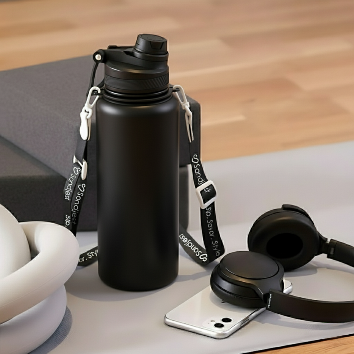 Black CamelMate | 2-in-1 Lid Water Bottle with Strap 32oz