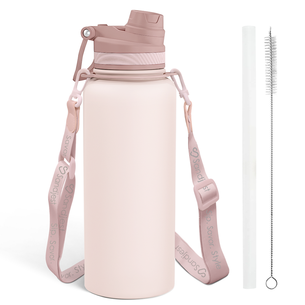 Brown CamelMate | 2-in-1 Lid Water Bottle with Strap 32oz