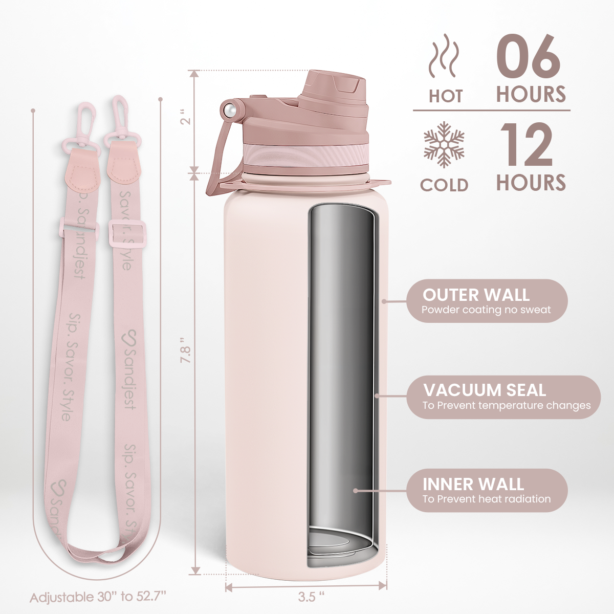 Brown CamelMate | 2-in-1 Lid Water Bottle with Strap 32oz