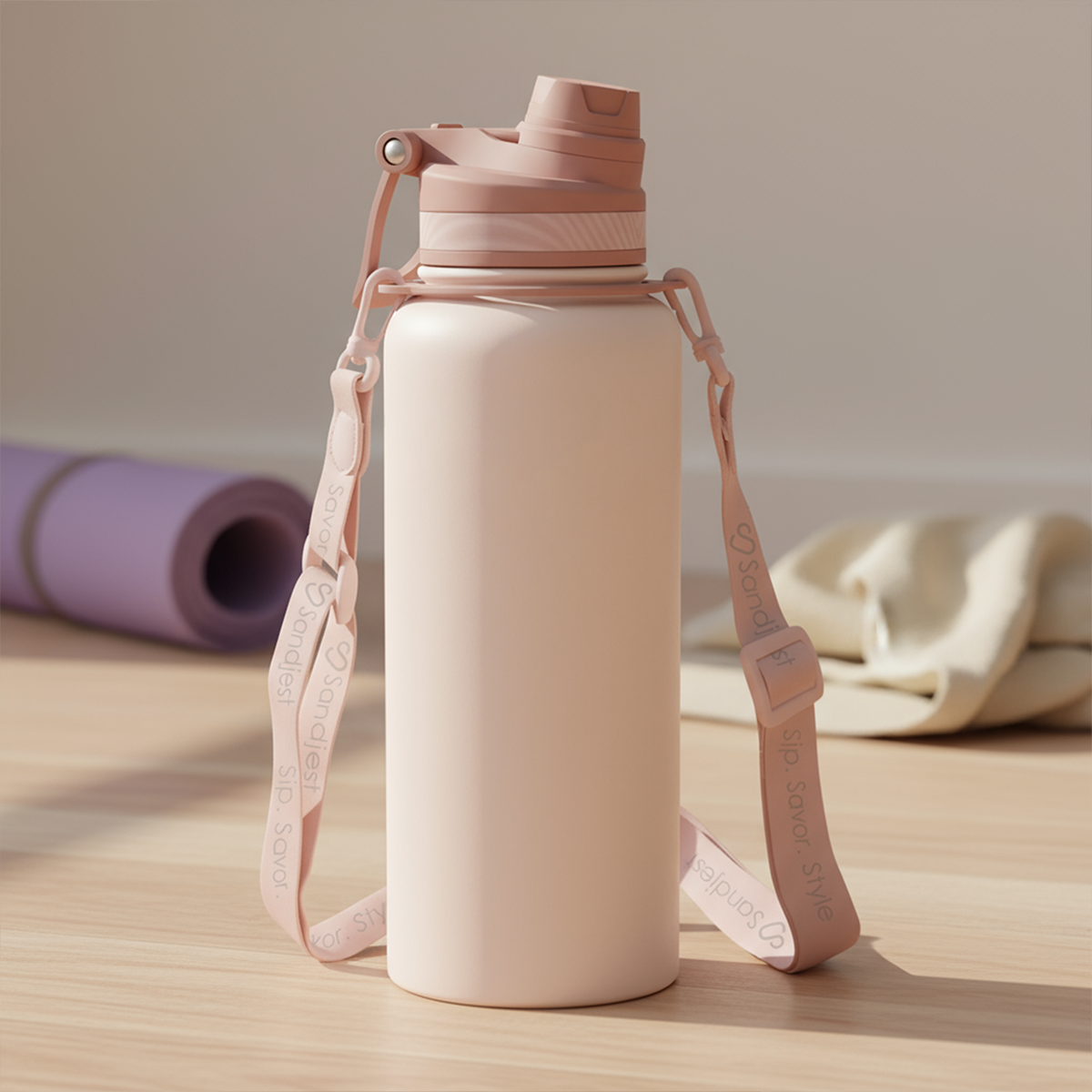 Brown CamelMate | 2-in-1 Lid Water Bottle with Strap 32oz