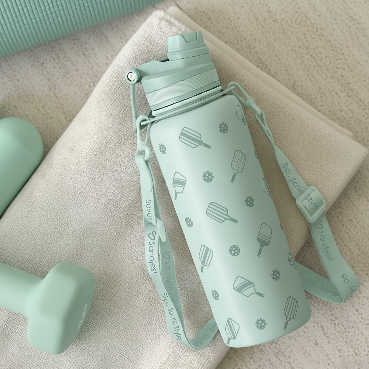 Mint Pickleball CamelMate | 2-in-1 Lid Water Bottle with Strap 32oz