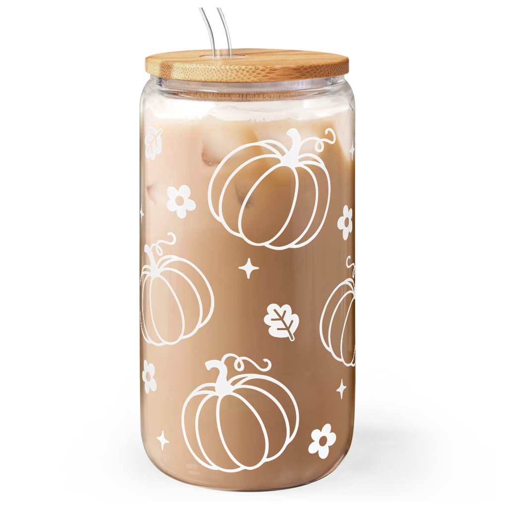 Pumpkin GlassGlow | Glass Tumbler with Acrylic Lid 16oz