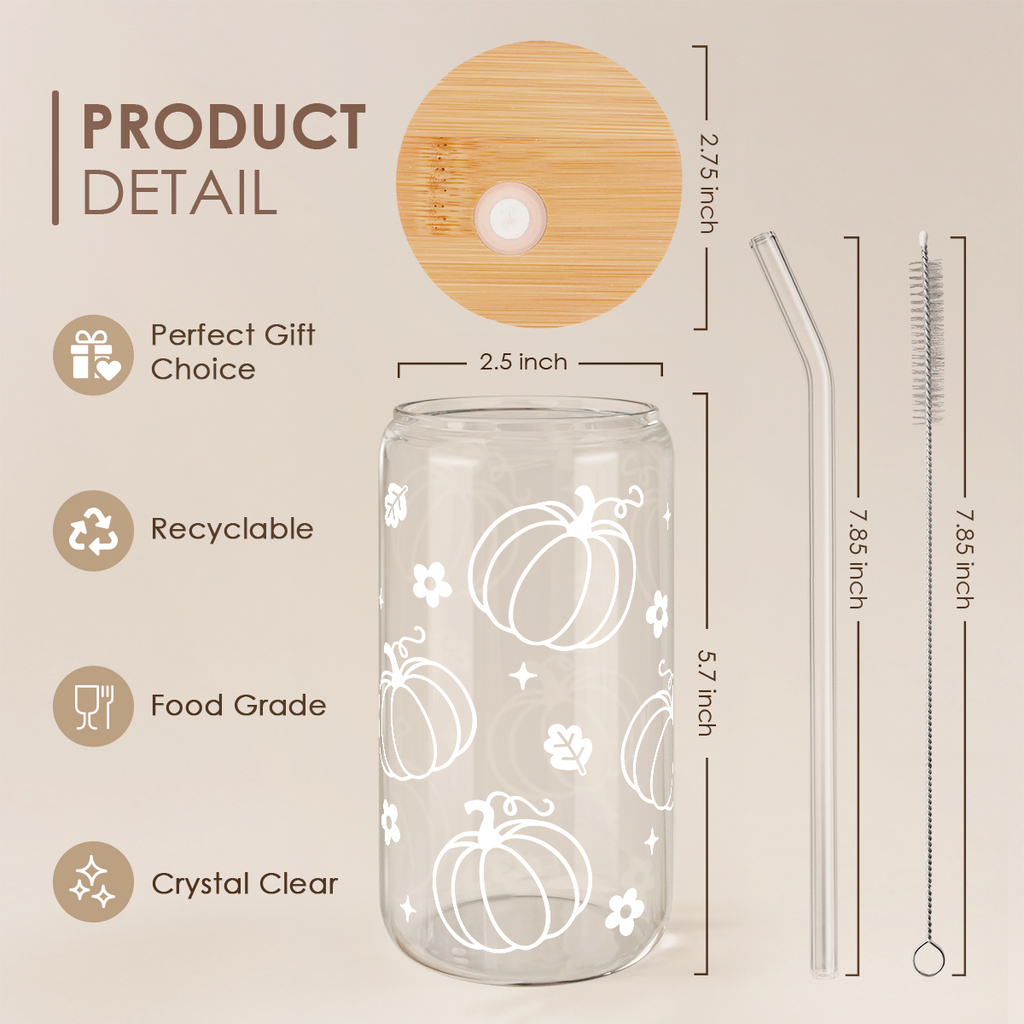 Pumpkin GlassGlow | Glass Tumbler with Acrylic Lid 16oz