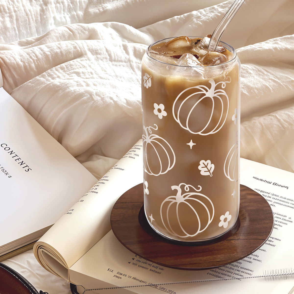Pumpkin GlassGlow | Glass Tumbler with Acrylic Lid 16oz