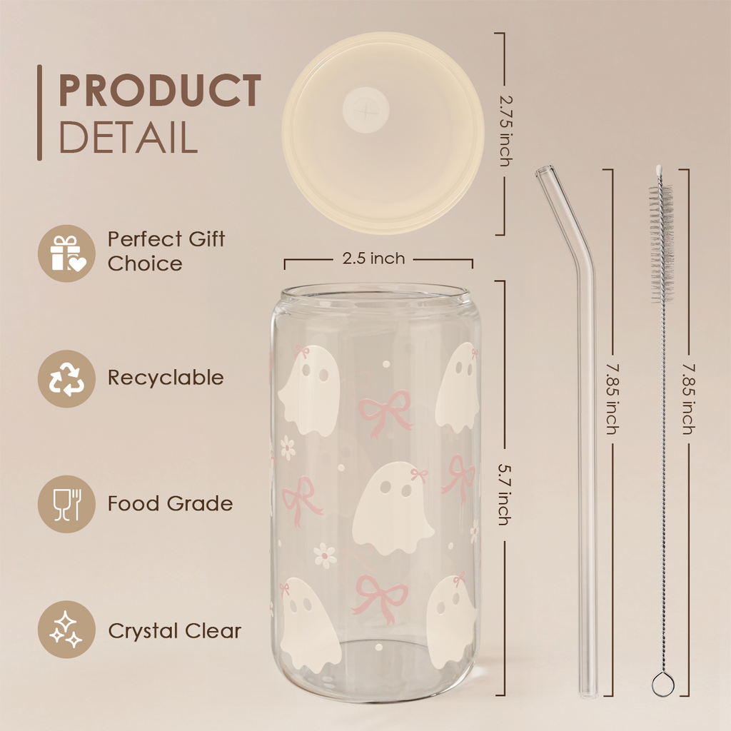 Boo GlassGlow | Glass Tumbler with Acrylic Lid 16oz